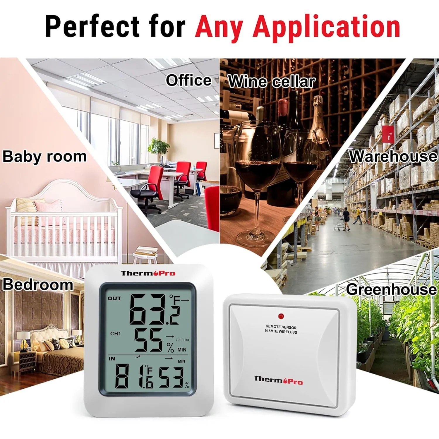 TP60 Digital Hygrometer Indoor Outdoor Thermometer Wireless Temperature and Humidity Gauge Monitor Room Thermometer with 500Ft/150M Range Humidity Meter