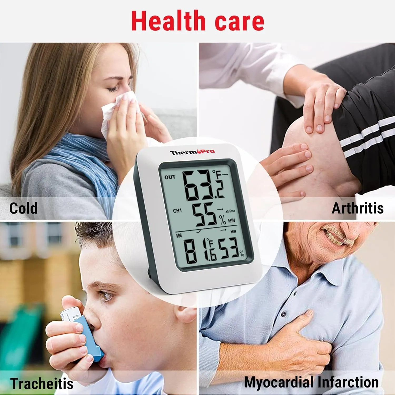 TP60 Digital Hygrometer Indoor Outdoor Thermometer Wireless Temperature and Humidity Gauge Monitor Room Thermometer with 500Ft/150M Range Humidity Meter